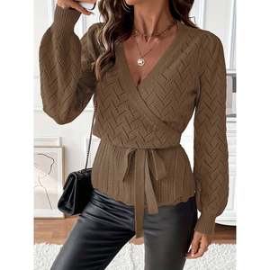Women's Crocheted Open-Knit V-Neck Long <b>Sleeve</b> <b>Cardigan</b> Casual Buttoned Style for Spring Summer & Winter - Product Image 3