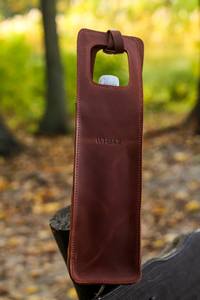 Caddy à vin en cuir véritable personnalisé Porte-vin fabriqué à la main Porte-bouteille en cuir à manchon monogramme | OEM | ALW - Product Image 3