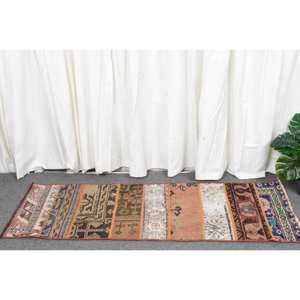 Kilim 1,4 X 4,4ft marrón Beige Alfombra de lana hecha a mano turco Tabriz tejido plano Jacquard técnica Patchwork patrón látex para pasillo - Product Image 2