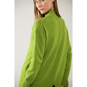 Cárdigan Verde Holgado para Mujer, Transpirable, Fino, de Punto, con Estampado y Decoración Bordada en la Abertura Trasera - Product Image 4