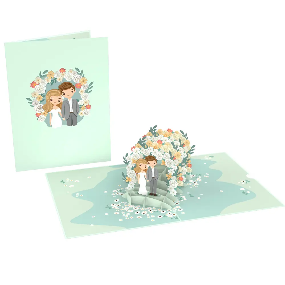 Düğün kapısı 3D Pop Up kart sıcak satış en çok satan düğün sevgililer doğum günü için 3D kart el yapımı kağıt Las