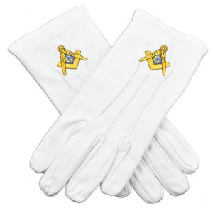 Master Mason Lodge Guantes de cuero con bordado cuadrado y brújula Freemason Regalia Ribbon Fabric Lodge - Product Image 6