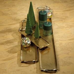 Long plateau en métal doré texturé | Centre de table console décoratif - Product Image 6