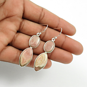 Pendiente atractivo para mujer, Plata de Ley 925, Natural Rodocrosita, piedras preciosas, forma de marquesa, pendientes clásicos, joyería hecha a mano - Product Image 4