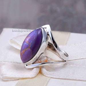 Anillo de piedras preciosas turquesa púrpura de Plata de Ley 925 de alta calidad hecho a mano boda compromiso fiesta joyería regalo bisel ajuste - Product Image 4