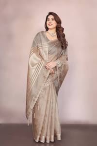Saree de luxe Rich Pallu avec bordure de tissage Minakari en or Vêtements indiens et pakistanais faciles à draper en ligne et saree bollywood - Product Image 4