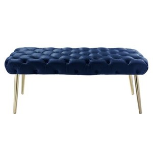 Pouf moderne capitonné avec structure en métal doré, revêtement en cuir PU blanc, meuble de salon, best-seller, banc en métal - Product Image 2
