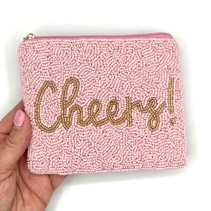 Porte-monnaie rose perlé: "Cheers!" Petite pochette à fermeture éclair - Product Image 2