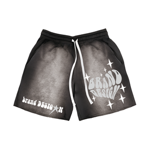 Venta al por mayor de pantalones cortos con logotipo personalizado desgastados bordados de algodón pantalones cortos de sudor Sun Faded Cut Edge Acid Wash Shorts para hombres - Product Image 4