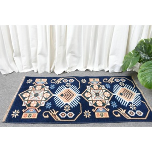 Alfombra Vintage de 1.7x3.1 pies, Alfombra Turca Pequeña, Alfombra Marroquí Azul - Product Image 1