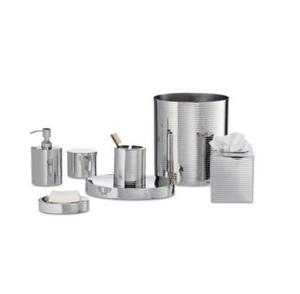 Juegos de baño de Metal de diseño elegante en conjunto de baño con acabado plateado, cestas de basura, dispensador de jabonera, bomba, soporte para cepillo de dientes - Product Image 4