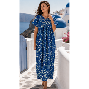 Women's <b>Long</b> Full-Length <b>Maxi</b> Nightgown 100% Pure Rayon Fabric Soft Breathable Smoking Pattern Sleepwear with Pocket Woven Type - Product Image 3