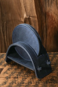 Pakistan Texas-Longhorn Cowhide Coaster With Leather Braided-<b>Edge</b> Cowhide Coasters-Natural Leather Assorted-Tones - Product Image 4