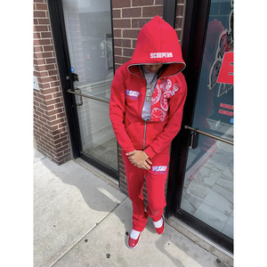 Full <b>Zip</b> <b>up</b> <b>Hoodies</b> and Flared Stacked Sweatpants Two Piece Tracksuit Set Customize Cotton Puff Print Women Unisex Sweatsuit Men - Product Image 6