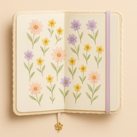 Carnet en peluche brodé de fleurs pastel mignon LABON A5 Journal doux et moelleux avec bande élastique bord en dentelle et breloque en métal fleur