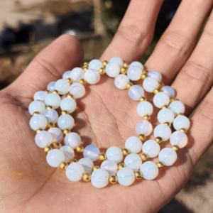 Collier statement en argent sterling avec perles d'opale de 8 mm, éclat naturel, simple et minimaliste, cadeau de mariage pour femme - Product Image 2