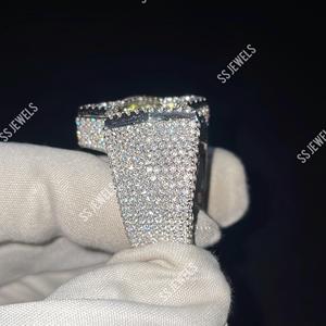 Anillo Personalizable de Plata 925 con Baño de Rodio, Joyas de Acero Inoxidable, Anillo Champion con Moissanita Totalmente Incrustada en Forma de Estrella, Anillo Unisex de Moda - Product Image 2