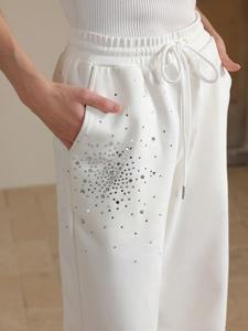 Usine OEM, vente en gros, logo personnalisé, jogging vintage avec strass, coton molletonné, vêtements de rue tendance, pantalon de survêtement ample - Product Image 4