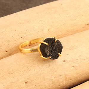 Anillo de turmalina natural y redonda para mujer, sortija de turmalina negra natural hecha a mano con piedra de nacimiento, enchapado en oro, ajuste llamativo - Product Image 4