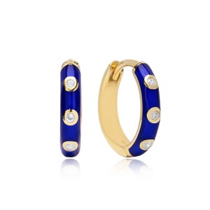 Pendientes de Aro con Diseño Esmaltado en Color Azul Neón, THEIA ZIRCON, Joyería Turca Hecha a Mano en Plata de Ley 925, Elegante y Moderna - Product Image 1