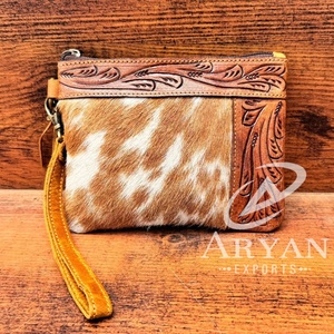 Gran oferta, bolso de mano de cuero con pelo occidental para mujer, bolso con borlas de cuero genuino, bolso de mano de piel de vaca tostada con herramientas florales - Product Image 1