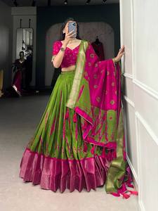 ชุดเลเฮงก้า choli พิมพ์ลายโดลาผ้าไหมชิโบริพร้อมเสื้อบันเฮจและพู่ zari dupatta สำหรับงานแต่งงานและเทศกาล - Product Image 3
