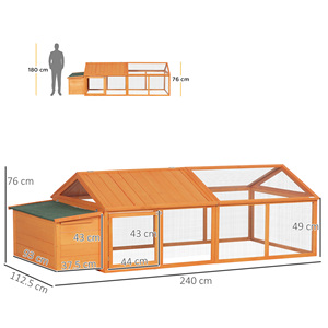 Gallinero de Madera PawHut para 4-8 Gallinas con Malla de Alambre y Techo Abatible, 240x112,5x76 cm, Naranja - Product Image 3
