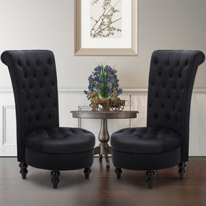 James Royal Chair Set of Two Thick <b>Padding</b> and Solid Wooden Legs in Black Finish - Product Image 2