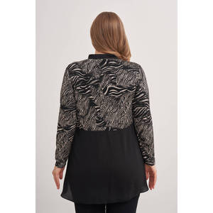 Blusa de Chifón con Estampado de Cebra y Bordado, Estilo Retro Casual, Talla XL - Product Image 6
