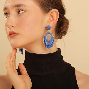 Boucles d'oreilles en raphia faites à la main pour femmes-Bijoux légers Boho Dangle, vacances à la plage d'été, design rond ovale en paille - Product Image 5