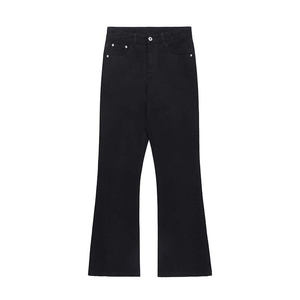 Pantalon évasé en jean déchiré de haute qualité, sur mesure, à taille mi-haute, pour homme, style streetwear, noir, avec broderie de croix de charpentier - Product Image 5