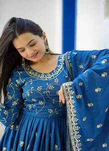 Vêtements de fête quotidiens et de bureau magnifiques couleurs vives chinon et paillettes brodées travail robes de point de soie pour adultes portent - Product Image 2