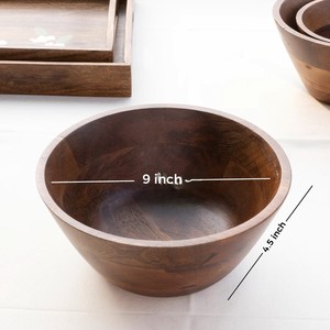 Customizable Eco-Friendly <b>Mango</b> <b>Wood</b> Fruit <b>Bowls</b> Handpainted & Dishwasher Safe Lightweight Durable 9in x 9in x 4.0in (LxWxH) - Product Image 1