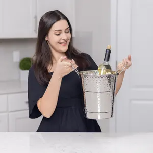 Cubo de enfriador de vino martillado de acero inoxidable Virgin Craft | Cubo de hielo de fiesta gris plateado ecológico de 5L para bebidas | Personalizado - Product Image 2