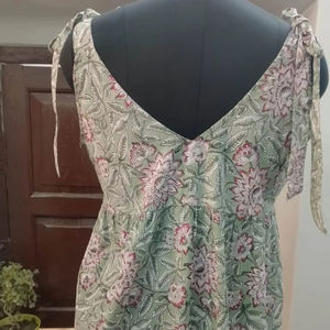 Vestido Maxi con estampado de bloques de algodón 100% para mujer-Vestido de regalo de cumpleaños vintage lavable tejido ecológico para ocasiones especiales Natural - Product Image 1
