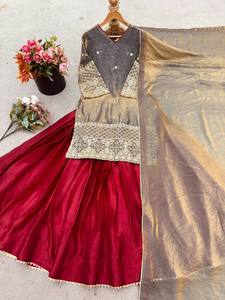 Designer Women's Party Wear <b>Top</b>-Plazzo and Dupatta Set Heavy Embroidery Work - Product Image 2