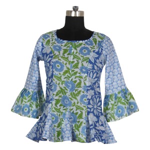 Bloque de mano Impreso Kurta Kurti Túnica de algodón Las mujeres usan ropa de fiesta casual blusa superior Precio al por mayor Último diseño Túnica de algodón - Product Image 4