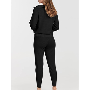 Style décontracté pour l'hiver Ensemble de survêtements pour femmes 100% coton Tenue décontractée 2 pièces Pantalon long et survêtements à col zippé - Product Image 5