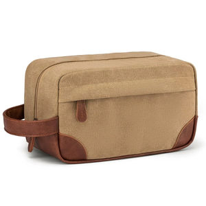 Trousse de toilette écologique en toile et cuir de grande capacité pour hommes, pochette de voyage pour organisateur de maquillage avec fermeture à glissière - Product Image 3