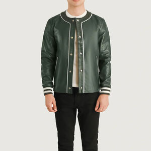OEM Retro Varsity chaquetas de los hombres-Chaqueta de cuero Snap-Button Urban Winter Fashion Durable High-Quality Street Style - Product Image 1