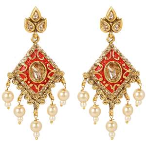 Rectángulo diseñado rojo Meenakari y pendiente de diamante LCD con perlas Mangtika y Whtie para mujeres y niñas usan en todas las funciones - Product Image 2