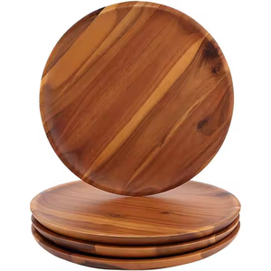 Assiette classique incassable Assiettes à dîner en bois d'acacia Assiettes rondes en bois de 7.8 pouces pour plats par Crescent Crafts - Product Image 1