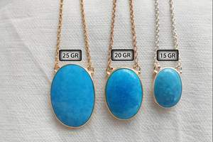 Collar de Plata de Ley 925 con Turquesa Sintética Ovalada, Diseño Simple Hecho a Mano, Opción Chapada en Oro - Product Image 3