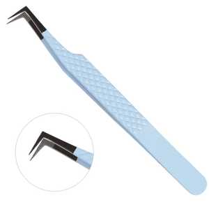 Pince à épiler professionnelle avec embouts en fibre bleue Type de pointe inclinée pour une adhérence parfaite Cils de 0.03mm Ne glissent jamais - Product Image 1