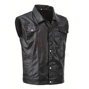 Chaleco de Cuero PU para Hombre, Transpirable, de Color Sólido, con Bolsillo Cinco-Dimensional, Resistente al Viento, de Alta Calidad, al Mejor Precio - Product Image 3