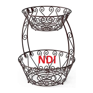 Cesta de fruta decorativa de Metal de alambre de hierro, cesta de almacenamiento de alimentos de diseño moderno con acabado antiguo negro - Product Image 3