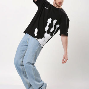 100% coton Streetwear Anti-rides écologique impression numérique solide T-Shirt hommes femmes surdimensionné col rond poids lourd haut - Product Image 2