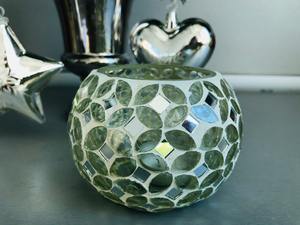 Portavelas Redondo de Vidrio con Mosaico Elegante, Decoración para Fiestas, Portavelas de Vidrio con Mosaico - Product Image 3