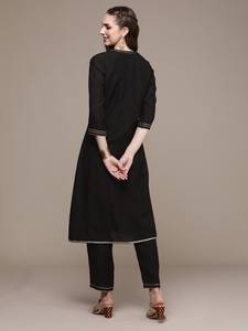 <b>women</b> Solid black Regular polyester <b>Kurta</b> with Trousers & Printed Dupatta indian pakistan salwar kameez - Product Image 6
