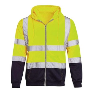 Sudadera de invierno negra para hombre con cremallera de seguridad reflectante y capucha Sudadera con capucha de trabajo con patrón sólido - Product Image 1